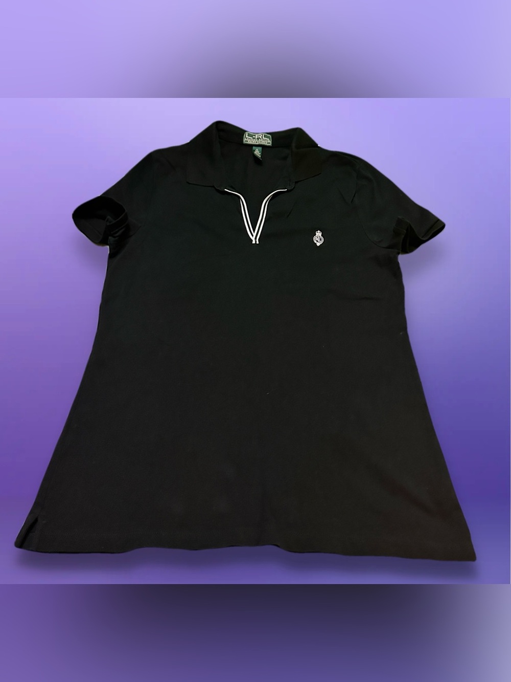 Ralph Lauren Women’s Black Polo with White Contrast Trim XL
